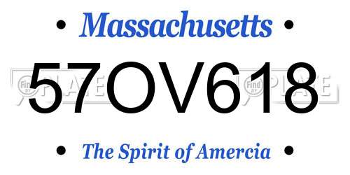 57OV618 Massachusetts License Plate