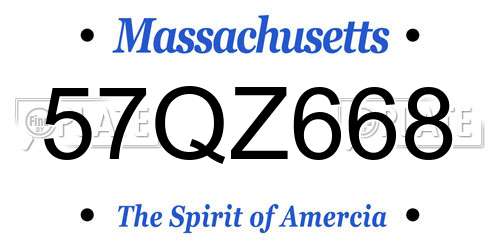 57QZ668 Massachusetts License Plate