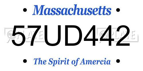 57UD442 Massachusetts License Plate