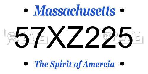 57XZ225 Massachusetts License Plate