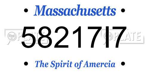 58217I7 Massachusetts License Plate