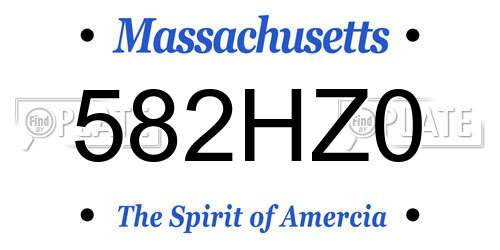 582HZ0 Massachusetts License Plate