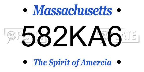 582KA6 Massachusetts License Plate
