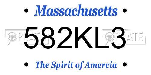 582KL3 Massachusetts License Plate