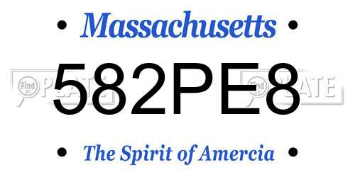 582PE8 Massachusetts License Plate