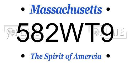 582WT9 Massachusetts License Plate