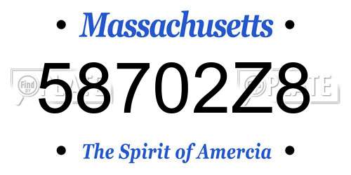58702Z8 Massachusetts License Plate