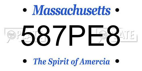 587PE8 Massachusetts License Plate