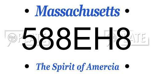 588EH8 Massachusetts License Plate