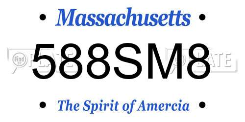588SM8 Massachusetts License Plate