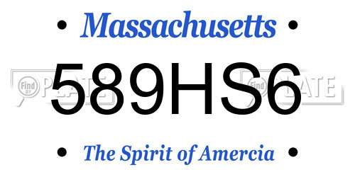 589HS6 Massachusetts License Plate