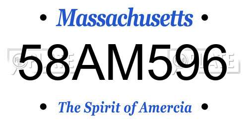 58AM596 Massachusetts License Plate
