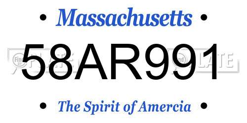 58AR991 Massachusetts License Plate