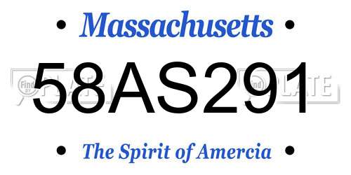 58AS291 Massachusetts License Plate
