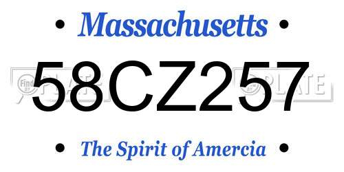 58CZ257 Massachusetts License Plate