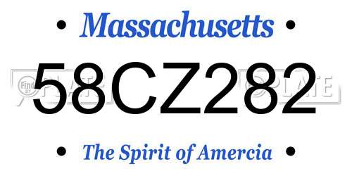58CZ282 Massachusetts License Plate