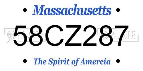 58CZ287 Massachusetts License Plate