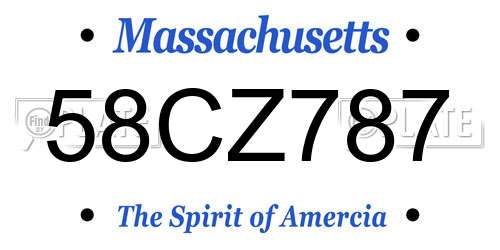 58CZ787 Massachusetts License Plate