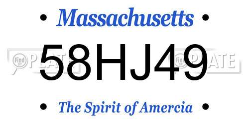 58HJ49 Massachusetts License Plate