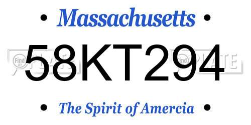 58KT294 Massachusetts License Plate