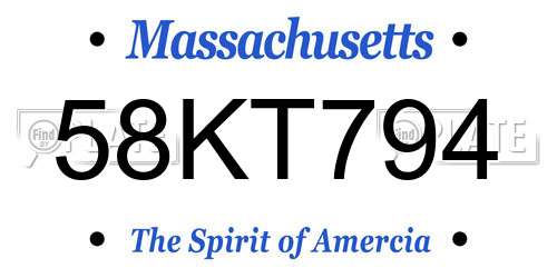 58KT794 Massachusetts License Plate