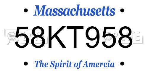 58KT958 Massachusetts License Plate