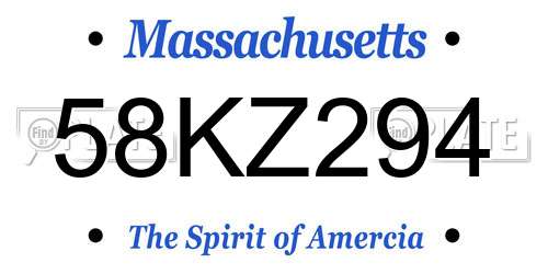 58KZ294 Massachusetts License Plate