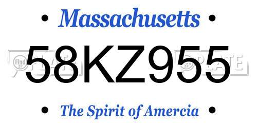 58KZ955 Massachusetts License Plate