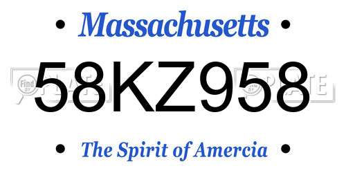 58KZ958 Massachusetts License Plate