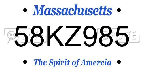 58KZ985 Massachusetts License Plate