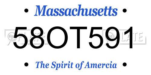 58OT591 Massachusetts License Plate
