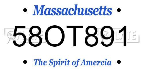 58OT891 Massachusetts License Plate