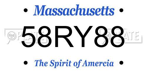 58RY88 Massachusetts License Plate