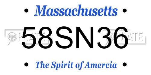 58SN36 Massachusetts License Plate