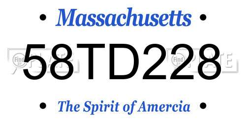 58TD228 Massachusetts License Plate