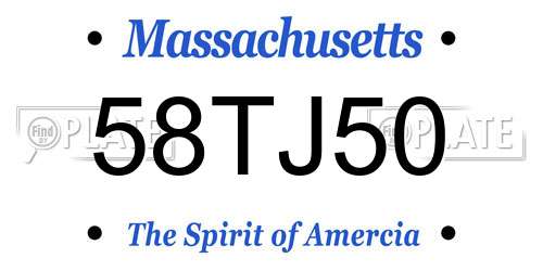 58TJ50 Massachusetts License Plate