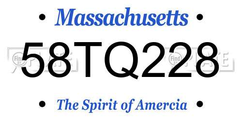 58TQ228 Massachusetts License Plate