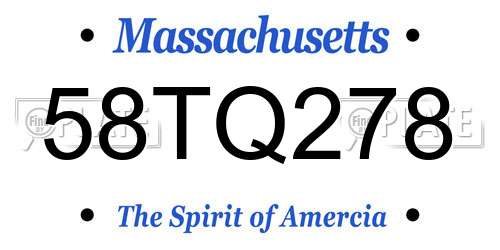 58TQ278 Massachusetts License Plate