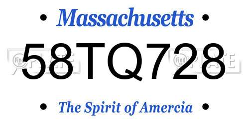 58TQ728 Massachusetts License Plate