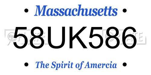58UK586 Massachusetts License Plate