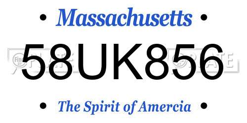 58UK856 Massachusetts License Plate