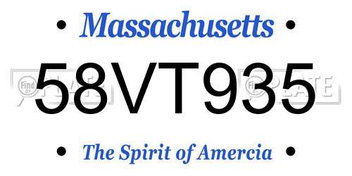 58VT935 Massachusetts License Plate