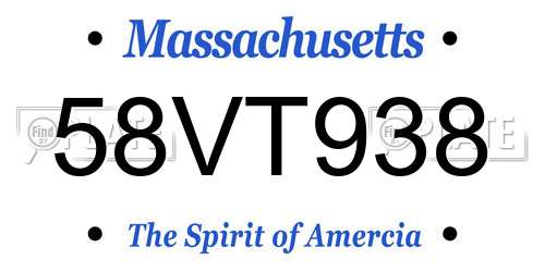 58VT938 Massachusetts License Plate
