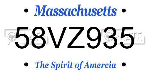 58VZ935 Massachusetts License Plate