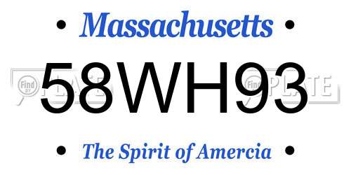 58WH93 Massachusetts License Plate