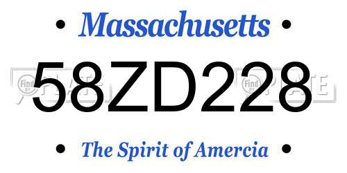 58ZD228 Massachusetts License Plate