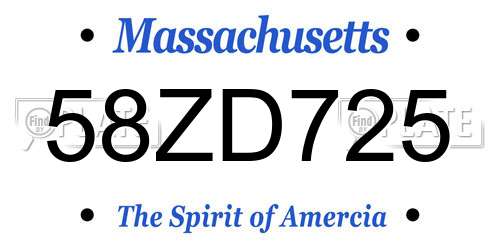 58ZD725 Massachusetts License Plate