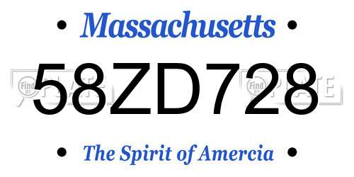 58ZD728 Massachusetts License Plate