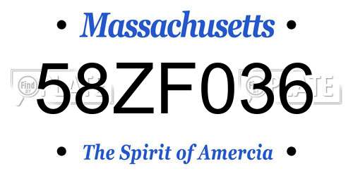 58ZF036 Massachusetts License Plate