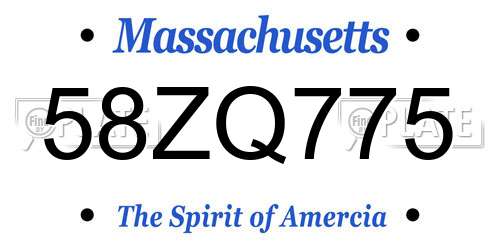 58ZQ775 Massachusetts License Plate
